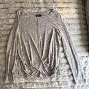 by & by Heather Gray Twist Front Long Sleeve Top